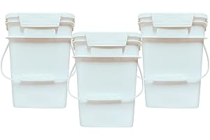 House Naturals 4 Gallon Square Food Grade Bucket Pail with Plastic Handles and Lid (Pack of 3) Made in USA containers (White)