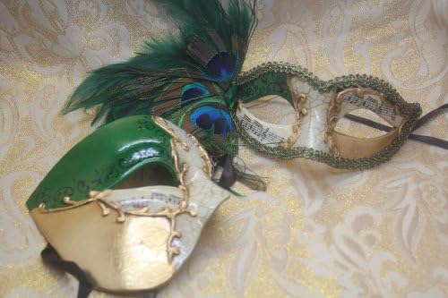 Macthing Venetian Phantom Couple Vintage Collection Masquerade Carnival Costume Mask for Men/women/couples Halloween Party Mask (green)