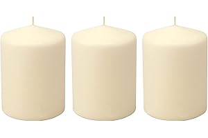 Stonebriar 3 Pack Tall 3 x 4 Inch 35 Hour Long Burning Unscented Ivory Wax Pillar Candles