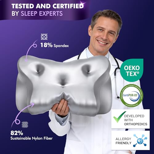 Dayme Orthopedic Memory Foam Pillows –Cooling Neck Pillow that Actually Cools,Cervical Support Pillow for Neck Pain Relief,Cervical Pillow for All Sleep Positions,Ergonomic Pillow,Cooling Pillow,Gray