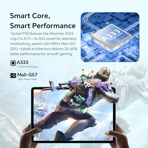 TECLAST P33 Tablet 10 Inch Gemini AI, Android Tablet with 10 Accessories, 64GB+4TB TF, 2GHz Octa-Core, Widevine L1, WiFi 6, 6000mAh/BT5.4/OTG, Tablet with Keyboard+Pencil+Case+Mouse+Headphones, 2026