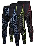 Yuerlian Men's Compression Pants Baselayer Cool Dry Sports Tights Leggings Colorful Print 3 Pack