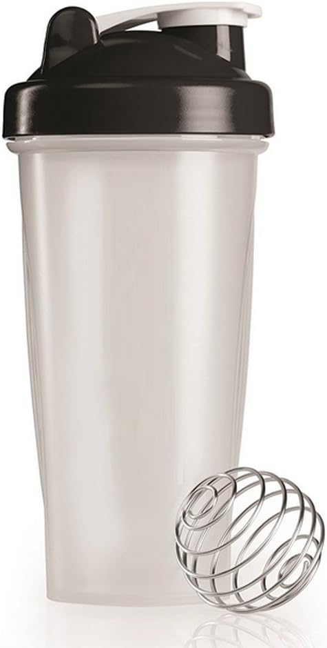 BPA Free Clear Shaker Bottle with Blue/Black Top and Ball 700ml 24 Ounces (Black) Blender Bottle for Smoothie Mixer Powder