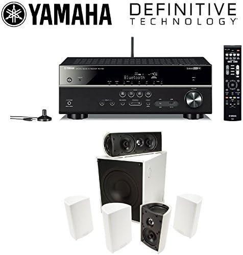 Yamaha RX-V481BL Receiver (Black) + Definitive Technology ProCinema 600 120v Center Speaker (Set of Six, White) Bundle
