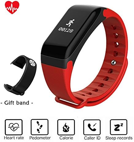 2017 Sport Smartwatch Fitness Heart Rate Sleep Monitor Bracelet [Call Reminder] Calorie Counter Pedometer Tracker Wristband with OLED Touch Screen for Android IOS (Red)