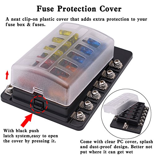 12-Way Boat Fuse Block with LED Warning Indicator Damp-Proof Cover WUPP Automotive Fuse Panel for Car Marine RV Truck DC 12-24V