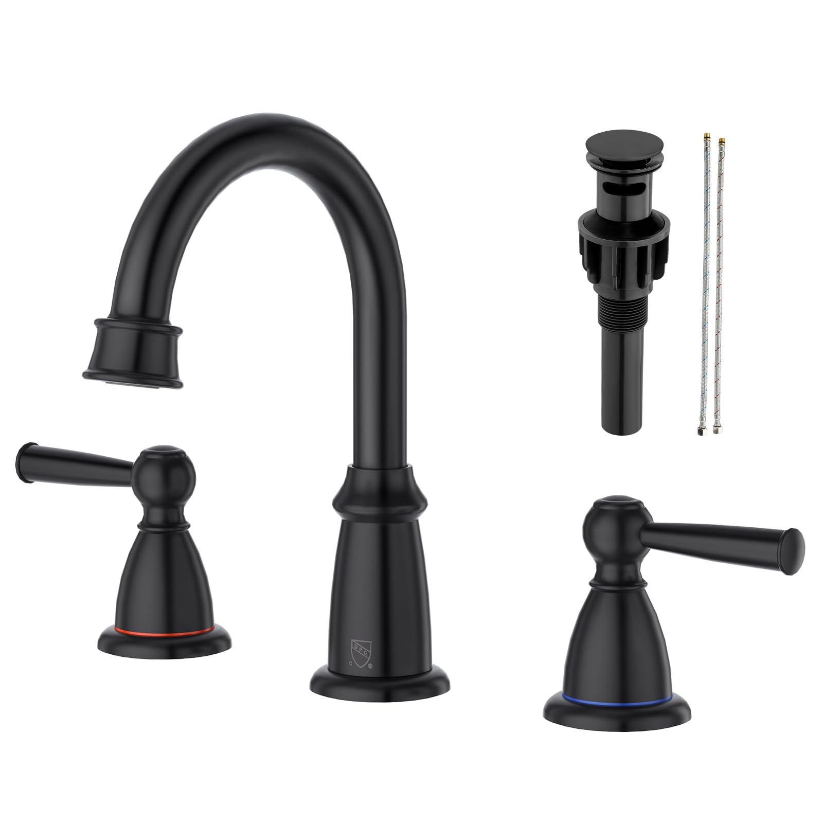 Aktines Matte Black Bathroom Faucet 3 Hole, 8-Inch Widespread Bathroom Faucet for Sink 2 Handles Van