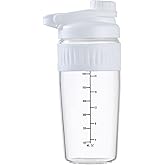 24oz Glass Shaker Bottle, Borosilicate Glass Protein Powder Gym Workout Shaker Cup Mixes for Protein Mixes with Blending Ball (B-WHITE, 1)