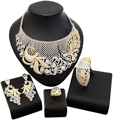 American Diamond Jewelry Set Earrings Costume Necklace Rings Saudi Ethiopian Women Bride Wedding Girls Nigerian Zircon Dubai 18k Gold Plated Filled Fashion African Indian Cubic Zirconia Bridal