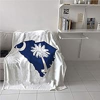 WodCht South Carolina Portable Blanket，The Palmetto State Flag and Map Sabal Palm Tree and Crescent，Lightweight E x tra Big，Digital Printing Blanket 40" x 60"