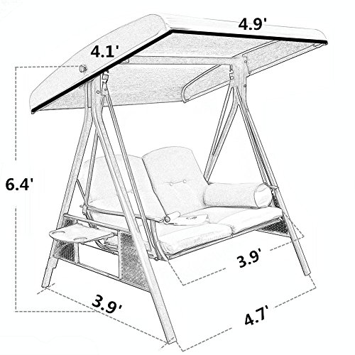 Abba Patio 2Person Adjustable Canopy Porch Swing with 2 Cushions and