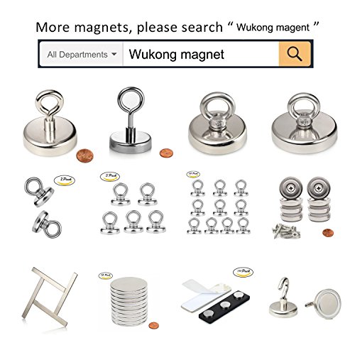 Wukong 148LBS Pulling Force(68KG) Super Powerful Round Neodymium Magnet with Eyebolt Diameter 1.89INCH(48mm) X Thickness 0.47INCH(12mm) for Retrieving in River and Magnetic Fishing(2 Packs) - Thumbnail 7