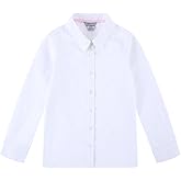 Bienzoe Girls Shirt Long Sleeve: White Button Up Kids School Uniform Cotton Oxford Collared Puff Dress Blouse