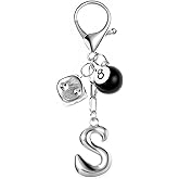RSPPONAU 8 Ball Dice Keychain with Silver Bubble Initial - Y2K Aesthetic Cute Bag Purse Charms for Women