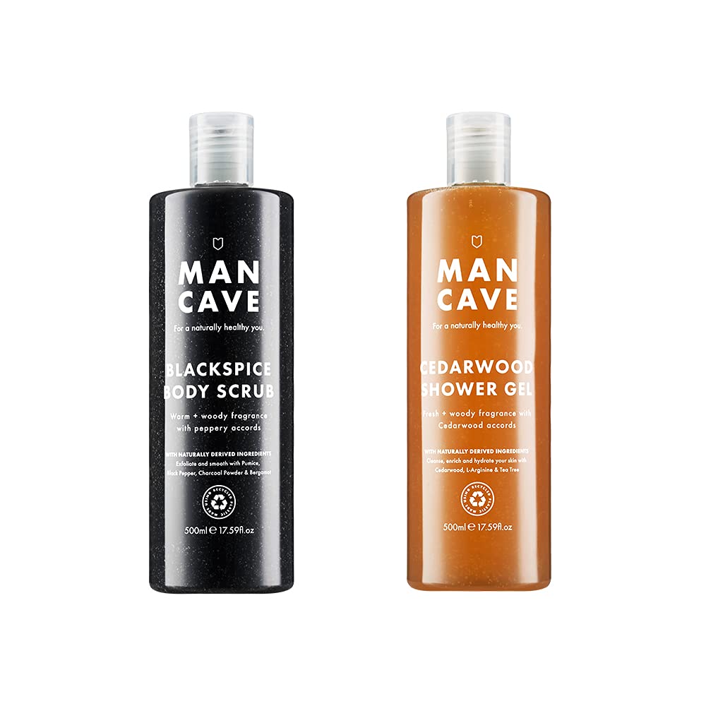 ManCave Shower Care Bundle - BlackSpice Body Scrub 500ml + Cedarwood 500ml