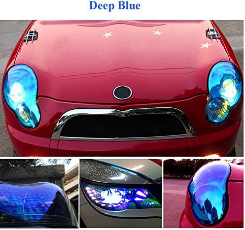 Zhonghui Self Adhesive Car Accessories Chameleon Tail Headlight Taillight Window Film Fog Light Vinyl Tint Wrap 12”x48” (Deep-Blue)