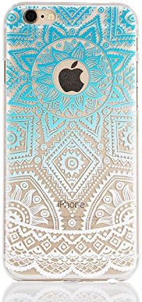 iPhone 5s Case, iPhone SE Case Clear Mint Henna Totem Series Hybrid Case [One Piece] TPU Bumper Cover Protective Case(Blue Mandala)