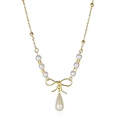 SHINYTE CATALINE Valentine's Day Religious Virgin Mary Necklace for Women,14K Gold Plated Pearl Chain & Butterfly/Teardrop Pendant,Gift for Catholic Christian Girlfriend,Wife