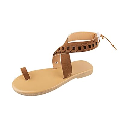 TIFIY Pantolette Damen,Sommer Mode Zehentrenner Sommer Lässige Rom Knöchelriemen Flach Mit Sandalen Offene Zehenschuhe Flip F