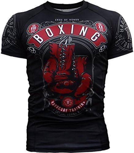 Hardcore Training Code of Honor Men's Rash Guard Compression Short Sleeve MMA No-Gi Tight BJJ Grappling Base Layer Fitness