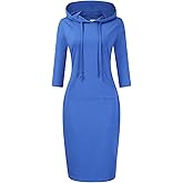 Clearlove Sweatshirts for Women,3/4 Sleeve Pocket Knee Length Slim Pullover Hoodie Dress(Blue 3XL)