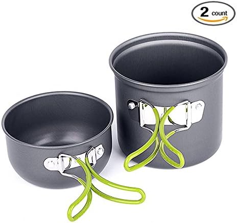 Aidle 2pcs Portable Outdoor Cookware Kit Bowl Pot Pan for Picnic with Carrying Bag