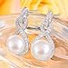 EleQueen 925 Sterling Silver CZ AAA Button Cream Freshwater Cultured Pearl Infinity Bridal Drop Earrings (8mm)