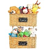 Set of 2 Strong Wall Mounted Handmade Accent Storage Baskets Made of Organic Hyacinth- Luxury Woven Decor For Entryways, Bedrooms and Kids Room- Ideal For In/Out Letters, Homework and Magazines- Gift