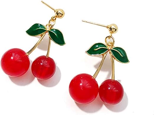 Pendientes hojas verdes y cerezas