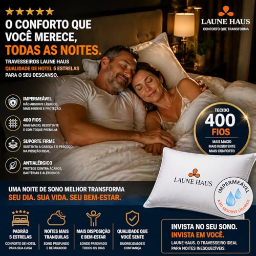 Kit 02 Travesseiros Ipermeavel 400 Fios Suporte Extra Firme Percal Linha Hotel Airbnb Laune Haus