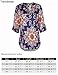 TrendiMax Women Cuffed 3/4 Sleeve Navy Gypsy Floral Print Slight V Neck Blouse Tunic Tops