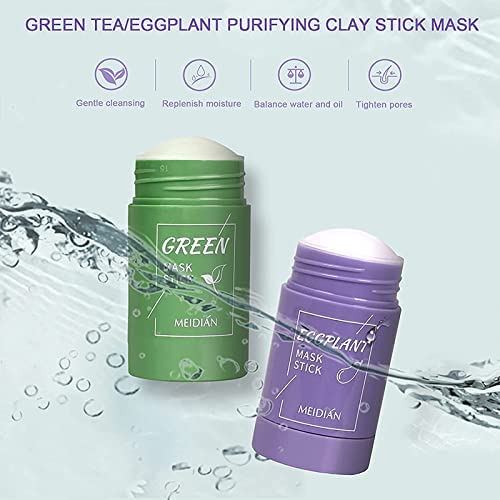 Meidian 2PCS - Green Tea Purifying Clay Stick Mask, Eggplant Face