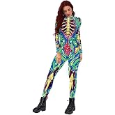 Sister Amy Women's Halloween Skull skeleton-1 Bodysuit Skinny Stretch Costume