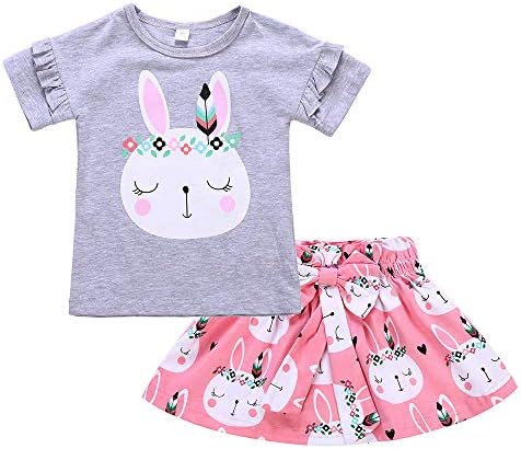 Toddler Baby Girls Dress Kid Baby Girl Easter Skirt Outfit Set Baby Rabbit Bodysuits + Bunny Skirt Clothes Set