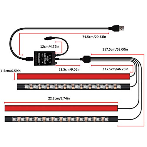 LED Car Interior Lights 4 Pcs 48LED, Henlight Multi-Color Changing Car Strip Lights with Remote Control, USB LED Car Music Lights Under Dash Lighting Kits with Sound Active, DC 12V