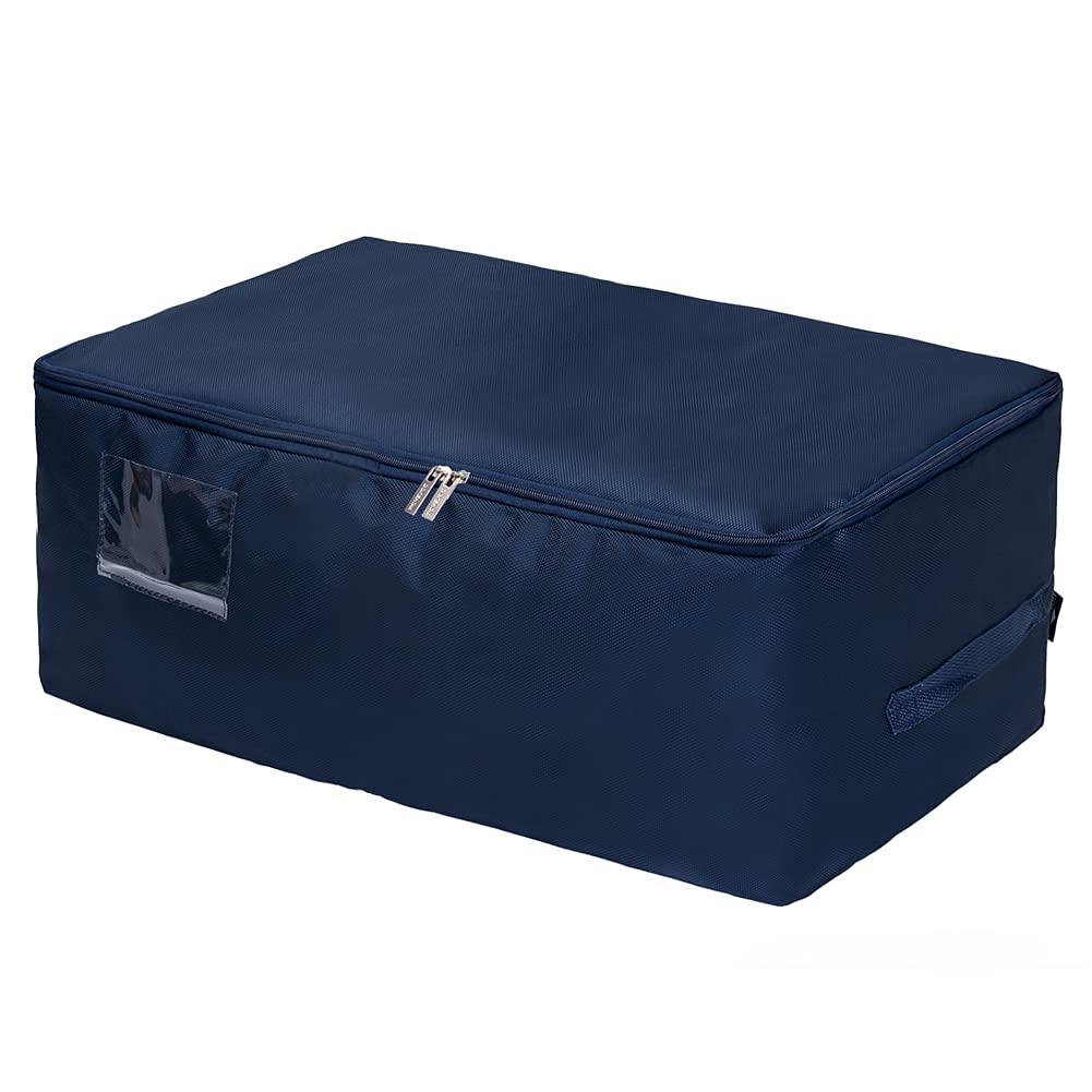 DOKEHOM 50L Large Underbed Clothes Storage Bag with Zip, Thick Ultra Size Clothes Moving Bag, Moisture proof (Dark Blue)