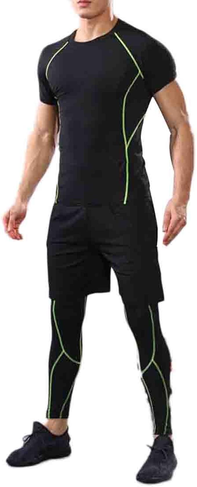 Amazon メンズ ジムウェア ３点セット スポーツウェア コンプレッションウェア 半袖シャ ツ ハーフパンツ タイツ スポーツ トレーニング 高機能 Uvカット 吸汗速乾 上下セット コンプレッショントップス 通販