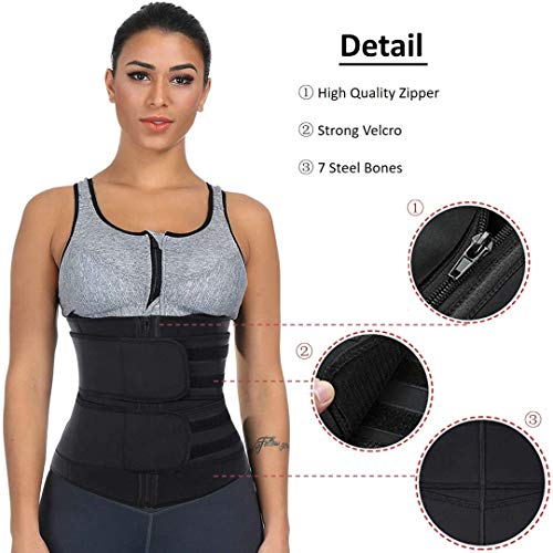 DEYACE Women's Waist Trimmer, Latex-Free Neoprene Waist Trainer Corset for Weight Loss, Steel Boned Sauna Sweat Belt Sport Girdle Body Shaper (Black, L)