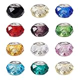 Craftdady 100Pcs Random Mixed Colors Faceted Glass Large Hole European Beads 14x8mm Rondelle Slide Bead Spacers for DIY Snake Chain Charm Bracelet Making with 5mm Big Hole