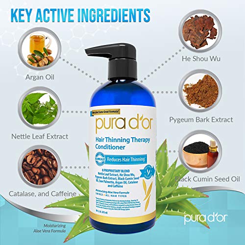 PURA D'OR Hair Thinning Therapy Conditioner - Strengthening, Clarifying & Moisturizing Cleanser - For Fuller Volume, Added Moisture, And Softer Hair, Men & Women, 16 Fl Oz (Packaging may vary)