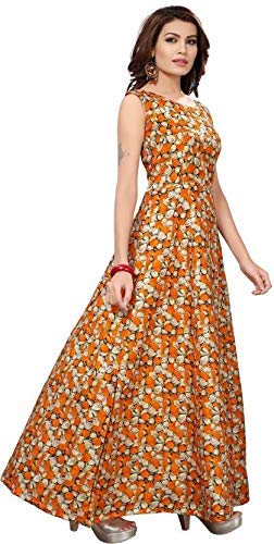 sanjana collection women's benglori satin printed semi-stitched gown