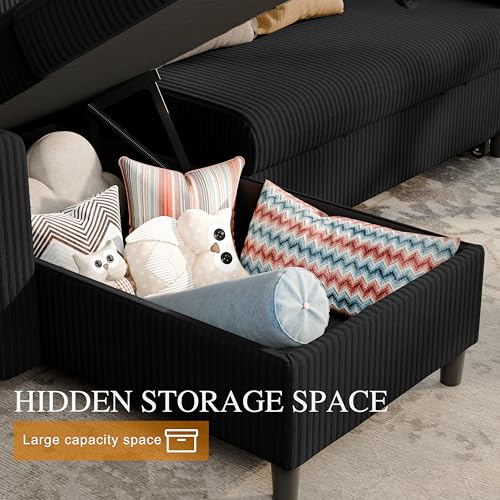 Shintenchi Sofa Bed Sleeper Pull Out 2 in 1 Sectional Sleeper Sofa Couches with Storage, Pullout Sectional Couches for Apartment Living Room, Black