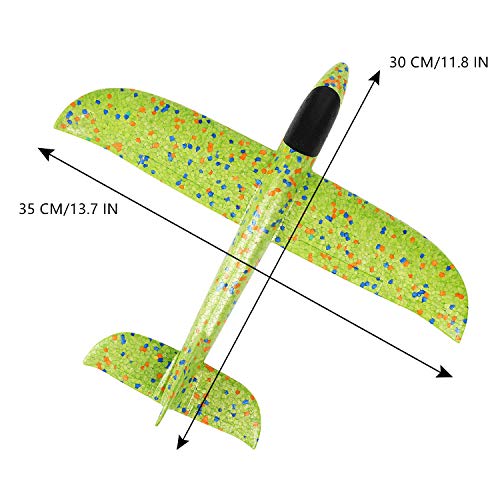 kizh Throwing Foam Airplane Toys 13.5 Inches Flying Glider Inertia Plane Manual Circling Functions Flying Aircraft Fun Best Outdoor Fun for Kids Children Boys Girls 2pcs Green & Orange