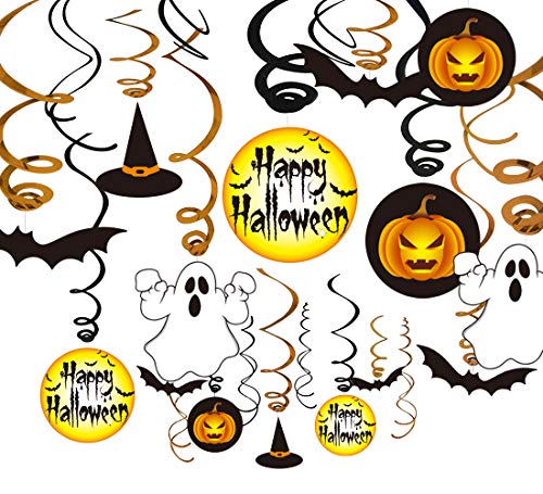 jollylife 30Ct Halloween Hanging Swirl Ceiling Haunted House Decorations Family Kid Friendly - Pumpkin/Witches /Hats/Bats /Ghost Party Supplies Creepy Decor