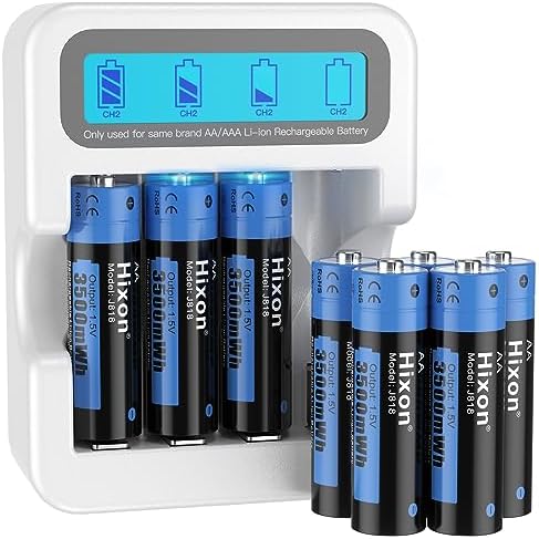 Lithium AA Batterien, Wiederaufladbare 1,5V AA Lithium Akku, 3500mWh und 1600 Lange Zyklen, 8 Stück Lithium 1,5V Double A Akku mit Weißem Schnelles Aufladen LCD-Display Ladegerät