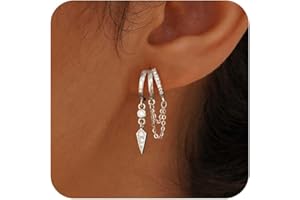 SELSHE Dangle Earrings for Women,14k Gold Plated Triple Huggie Stud Earrings Cute Statement Chain Earring Dainty Drop Earrings for Women Trendy Gold Plated Jewelry