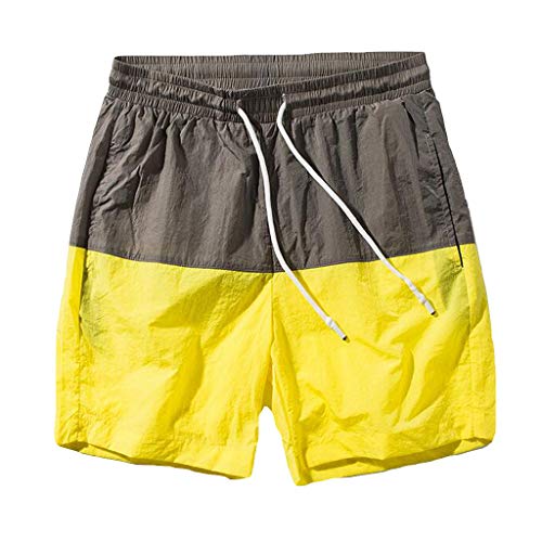 Allywit M-5XL Men's Summer Jogger Shorts Recreational Sports Fitness Pants Elastic Waist with Pockets Yellow
