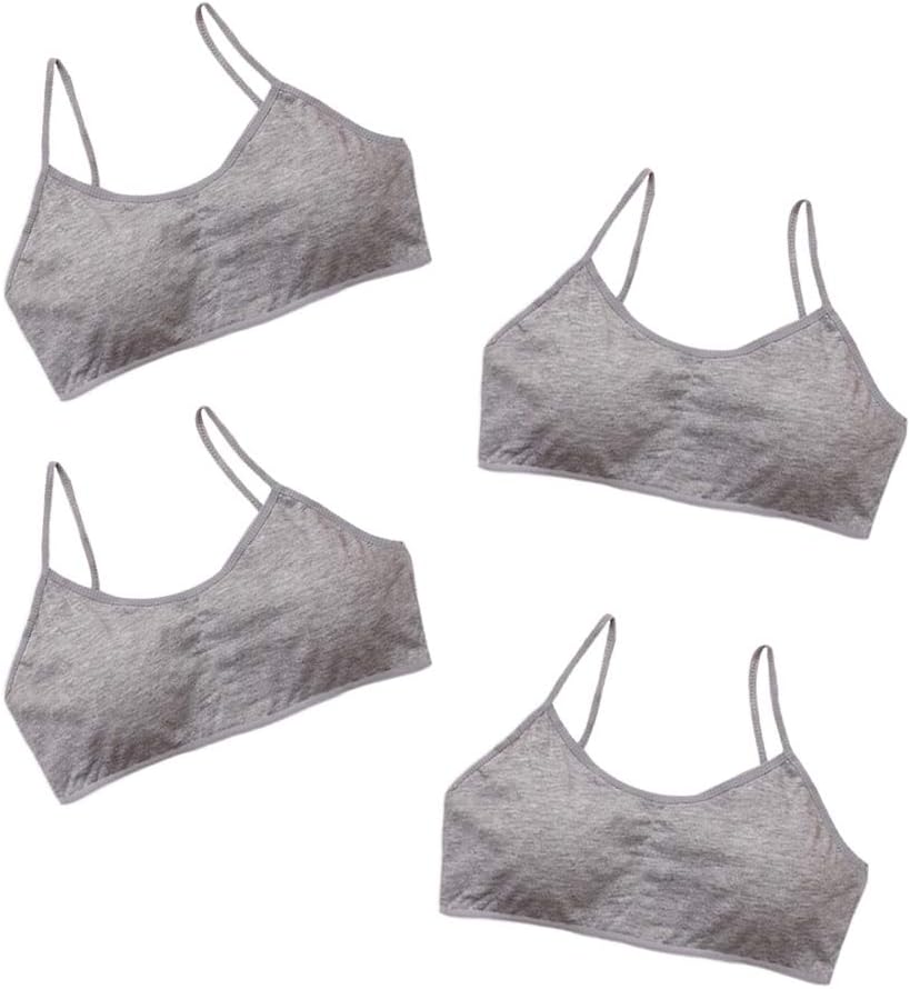 4Pack Young Girls Cotton Bra Puberty Teenage Breathable Underwear Crop Sports Training Bras 8-16Years Grey