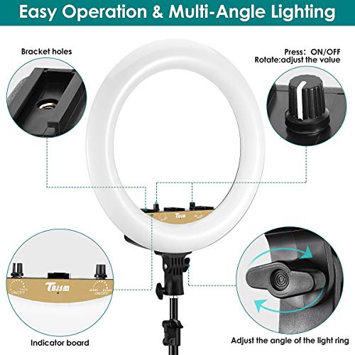 TBJSM Ring Light Kit 18 inch 6000K Dimmable LED Ring Light with Light Stand Carrying Bag Cold Shoe Adapter for Camera Smartphone iPad YouTube TikTok Self-Portrait Shooting Black