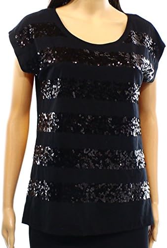 Dantelle Solid Women's Small Sequin Striped Knit Top $56 Black S